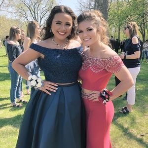 Navy Blue, Two-pieced, Prom Dress
